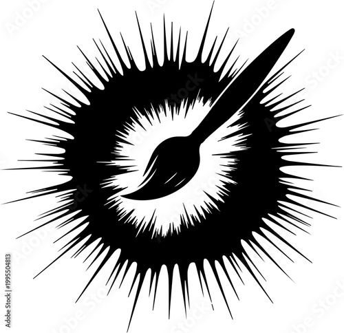 Black and White Paintbrush Silhouette Vector with Sharp Explosion Splash Design