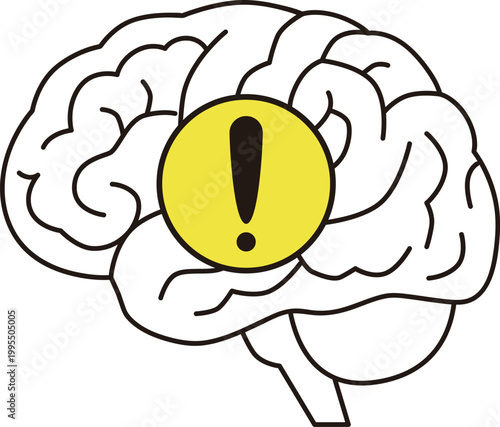 脳と注意マークのイラスト