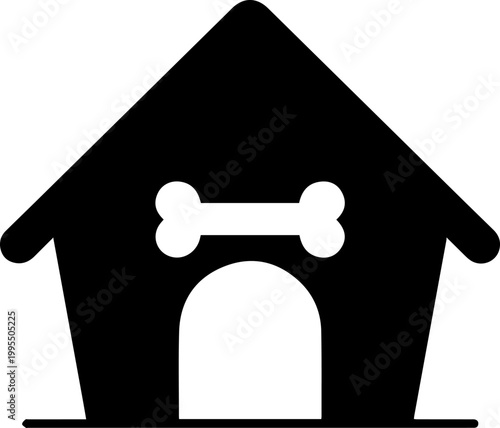 Black Dog House Icon with Bone Symbol Silhouette Vector Illustration