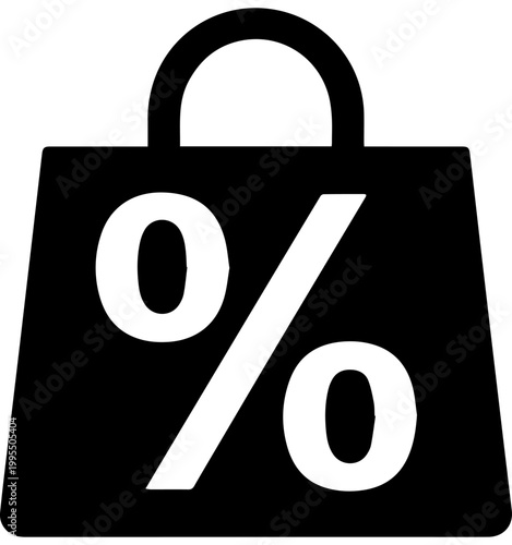 Black Shopping Bag Icon with Percentage Sign for Sales and Discounts