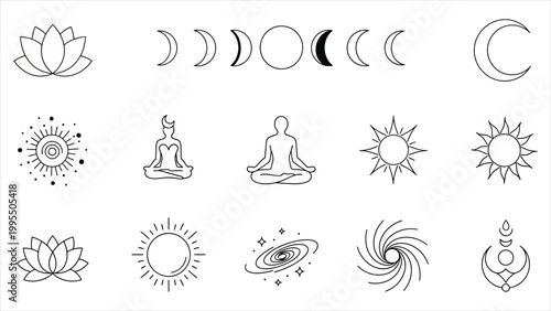 Spiritual and Celestial Line Art Icon Set