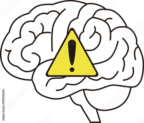 脳と注意マークのイラスト