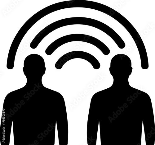 Two People Connected by Wireless Signal Waves Icon Black Silhouette Vector Illustration