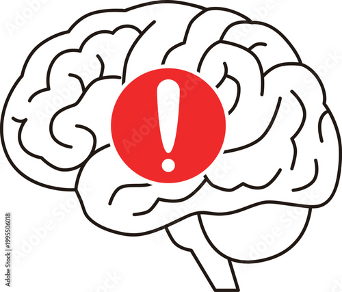 脳と注意マークのイラスト