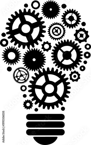 Light Bulb Shape Composed of Mechanical Gears and Cogs Vector Illustration Representing Innovation and Creative Thinking