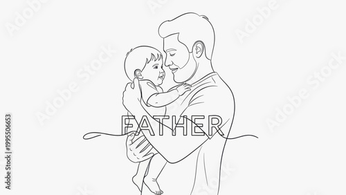 Father Holding Baby Close Up Illustration.