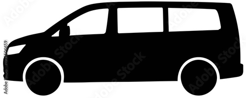Black minivan, vehicle silhouette, van icon, transportation symbol, modern design
