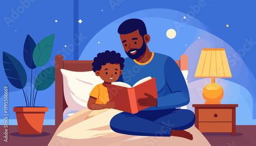 Father Reading Story to Child at Night.