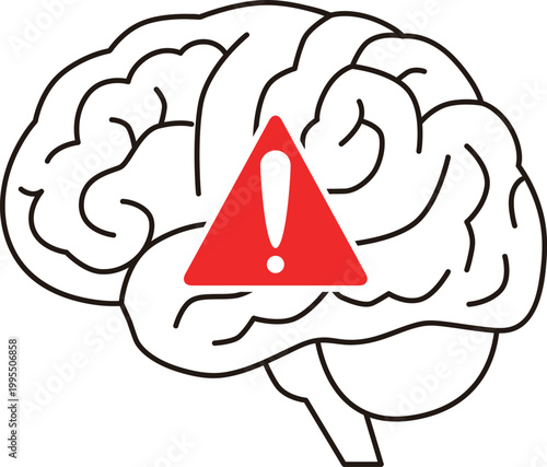 脳と注意マークのイラスト