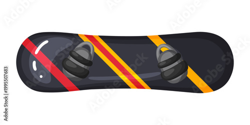 Black Snowboard with Red Yellow Stripes Vector Icon