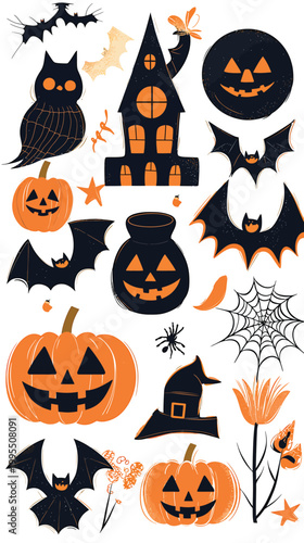 Halloween Themed Collection of Spooky Icons and Symbols.