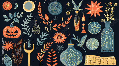 Mystical Halloween and Autumnal Elements Collection.