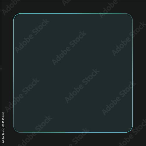 Glass morphism square frosted transparent panel with glowing cyan light border for futuristic digital ui design interface elements vector illustration.