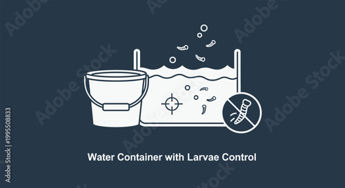 Mosquito larvae control in water container vector illustration, pest prevention in stagnant water, dengue and malaria protection infographic