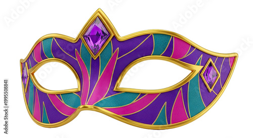 Ornate Masquerade Mask with Purple Gemstones and Gold Trim