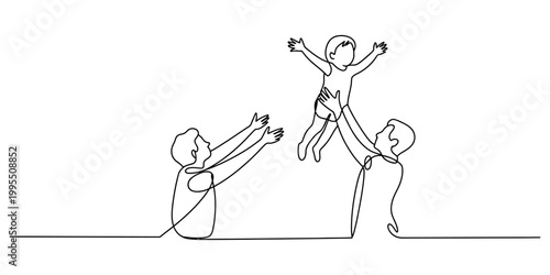 Continuous line drawing, minimalist stick figures, people icons, teamwork illustration, simple outline art