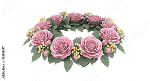 Pink Rose Wreath with Yellow Berries