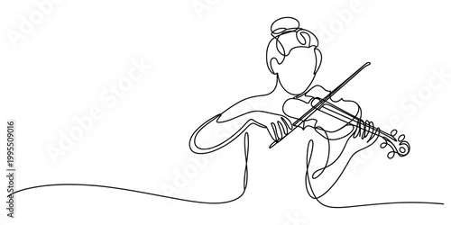Continuous line drawing, minimalist violinist, music illustration, single line art
