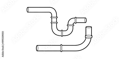Continuous line drawing Plumbing pipe, tubing, fittings, connections, industrial, schematic, diagram