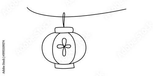 Chinese lantern, hanging lamp, line art icon, minimalist vector