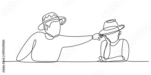 Continuous line drawing, adult and child, people icons, minimalist vector illustration