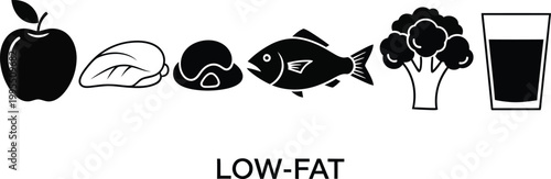 Low fat diet food with text low-fat healthy eating food apple chicken breast