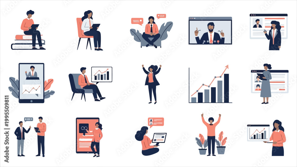 Fototapeta premium Business Success and Professional Development Illustration Set.