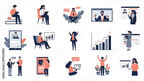 Business Success and Professional Development Illustration Set.