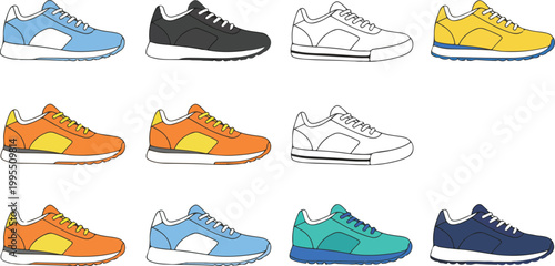 Athletic sneaker collection in various colors for running and fitness