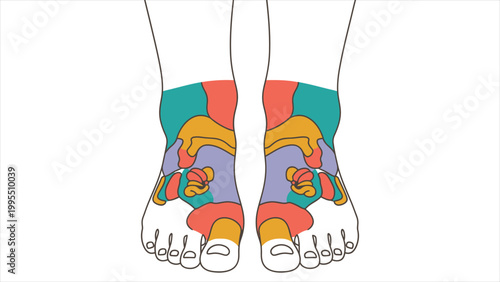 Color-Coded Reflexology Map of the Feet.