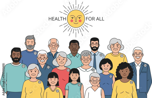 Unity in Well-being: A diverse collective stands united, symbolizing the universal right to accessible healthcare. This image encapsulates the spirit of compassion and dedication.