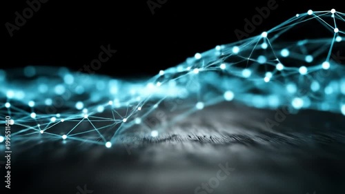 Abstract digital network connections with glowing dots against black background