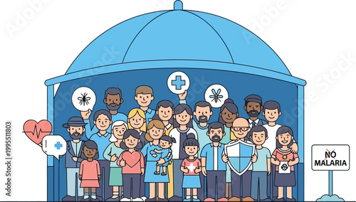 Community Health Protection: A united group of individuals stands together, symbolizing community health, awareness, and the collective efforts to safeguard against health threats.