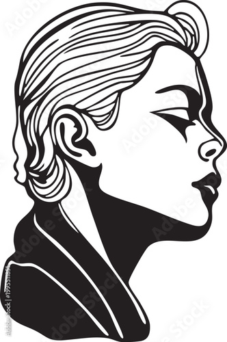 Femme des années 80 visage de profil  - Silhouette