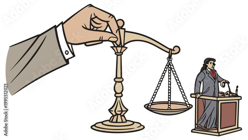 hand holding scales of justice, lawyer illustration vector.

