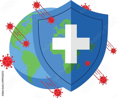 Global Protection: A conceptual visual depicting a protective shield safeguarding the Earth from the onslaught of viruses, highlighting themes of health, safety, and global wellness.