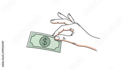 Human hand holding green one dollar bill on white background to represent payment, money management, and basic financial transactions.