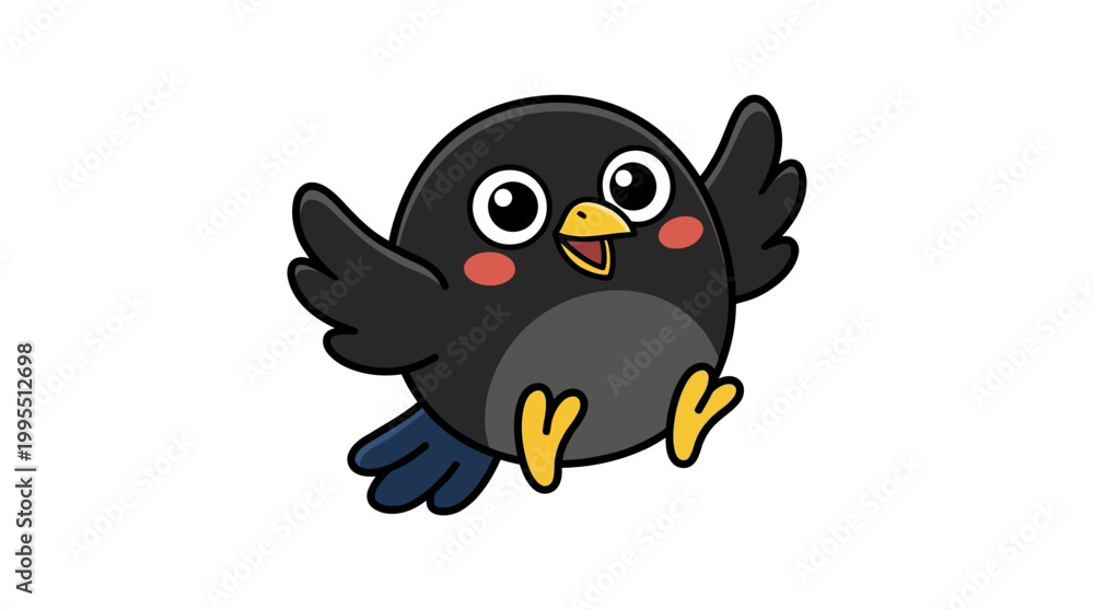 Obraz premium Cute Black Crow Cartoon Character Peeking from the Side Isolated on White Background Illustration