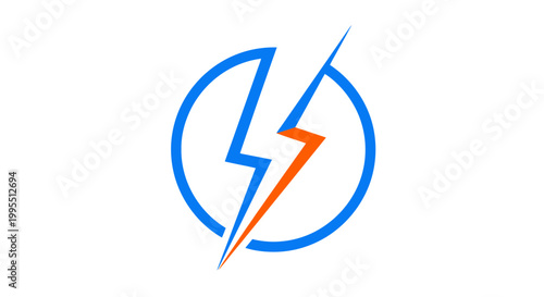 Blue and Orange Lightning Bolt Inside Circle Icon, Energy Symbol, Power Concept