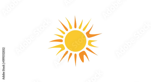 Bright Yellow Sun Icon with Radiant Rays on White Background