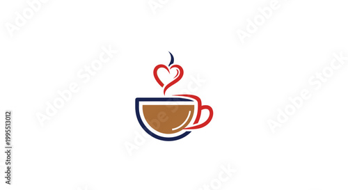 Coffee Cup Heart Logo Icon, Love Coffee, Morning Drink, Cafe, Hot Beverage