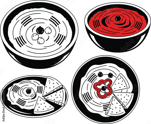 Sushi and pizza plates with various toppings food japanese