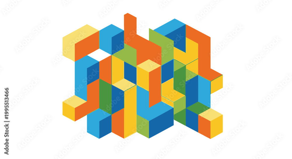 Fototapeta premium Colorful Abstract Geometric Blocks - Isometric Design