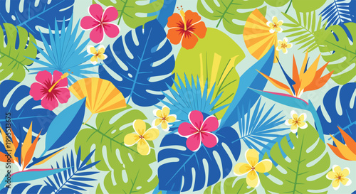 A colorful floral pattern with tropical leaves and flowers (1)