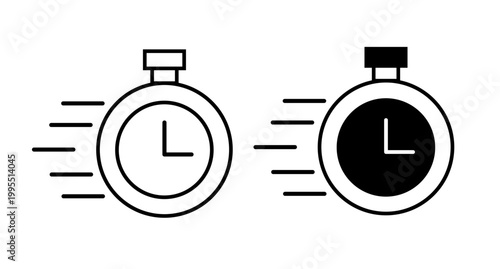 ​Fast stopwatch timer icons set with speed motion lines for deadline and express delivery concept, outline and solid vector illustration