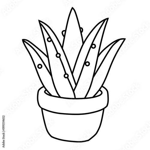 Foto A black and white line drawing of a potted succulent plant with pointed leaves