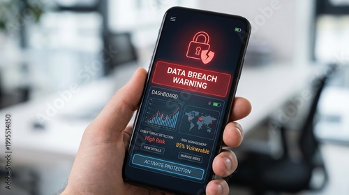 Smartphone Data Breach Warning Notification Screen.