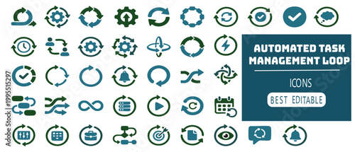 Automated Task Management Loop Icon Set on white background.