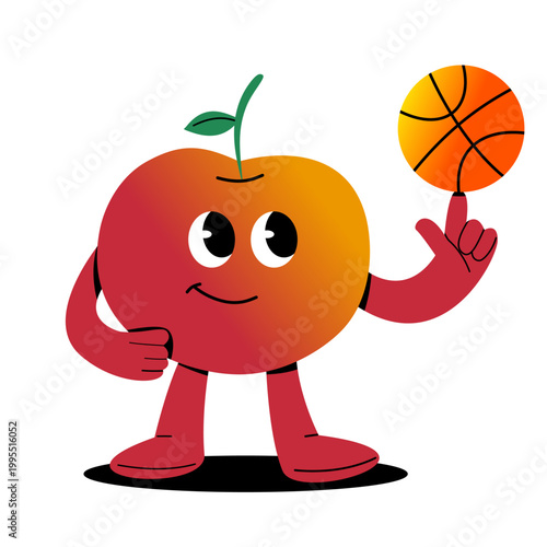 Cute cartoon apple character set doing sports activities. Fun colorful mascot illustration representing healthy lifestyle, fitness, exercise, and active living in a modern flat design style