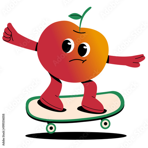 Cute cartoon apple character set doing sports activities. Fun colorful mascot illustration representing healthy lifestyle, fitness, exercise, and active living in a modern flat design style